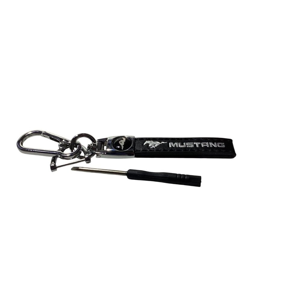 Key Chain For Mustang Black Leather Car Keychain Fob Holder Clip NEW Sealed
